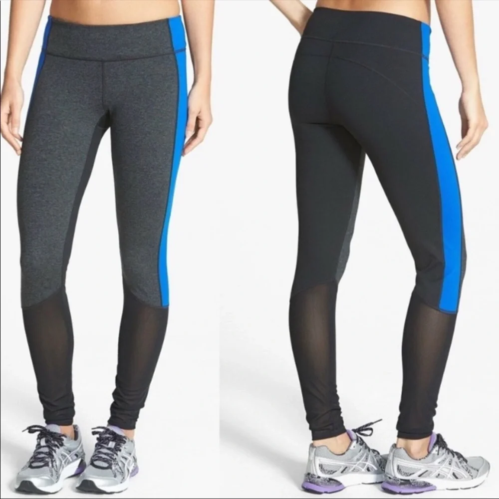 Zella black and blue live in‎ leggings with black mesh size small